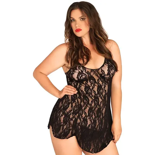 Пеньюар Leg Avenue Rose Lace Flair Chemise Black Plus Size