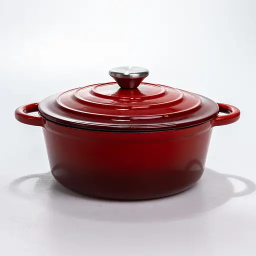 Кастрюля чугунная 2.5 л эмалированная с крышкой посуда для тушения запекания кухонная томония Красный Premium Cookware HP-1-14-RED - фото 2