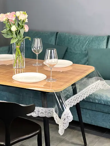 Силіконова скатертина з сірим мереживом Арка 7 см 310х150 см - фото 7