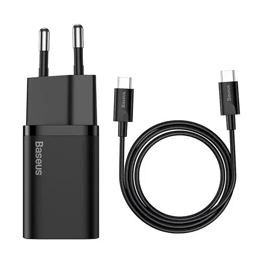 Набір зарядний і кабель Baseus 25W Type-C Super Si Quick Charger Set (TZCCSUP-L01) чорний - фото 1