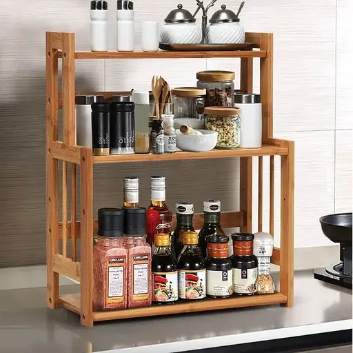 Полка-органайзер Costway Bamboo кухонная стойка бамбук 3 полки - фото 4