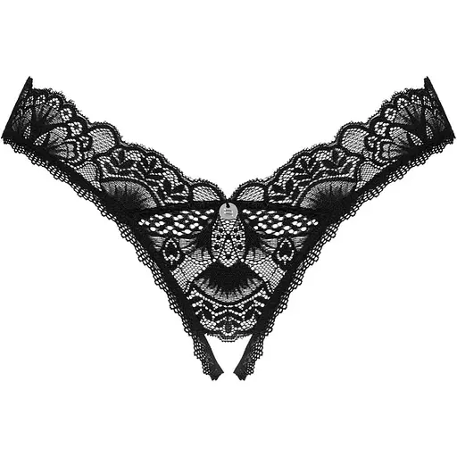 Кружевные стринги Obsessive Donna Dream crotchless Thong XS/S Black, открытый доступ - фото 3