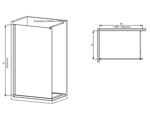 Душевая перегородка Mixxus Premium Flat SP01-120x200-TR хром Walk-In прозрачное стекло 8 мм MI6852, прозрачное, хром - фото 2