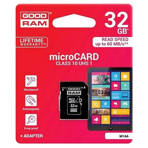 Карта памяти GoodRam MicroSDHC 32GB UHS-I Class 10 + SD-adapter (M1AA-0320R12) - фото 2