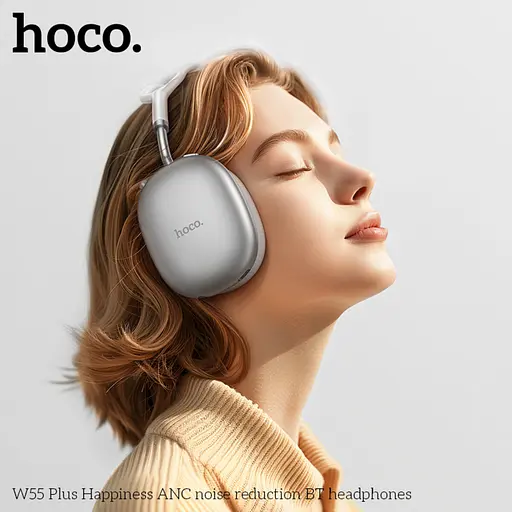 Беспроводные накладные наушники HOCO W55 Plus Happiness ANC noise reduction BT headphones Silver - фото 5