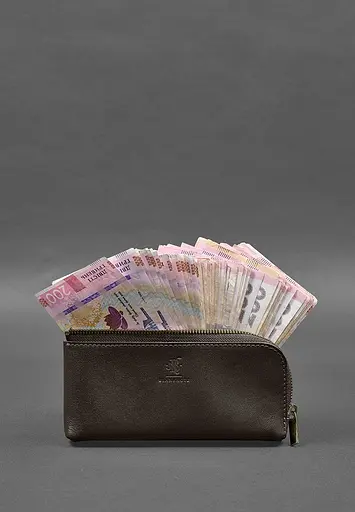 Кожаный портмоне-купюрник на молнии 14.0 темно-коричневый - фото 3