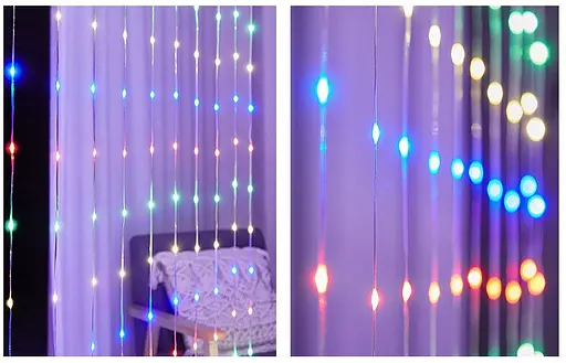 Гирлянда штора LED Star Sun Lamp большие капли росы 3х2.5 метра 200 LED RGB с пультом - фото 2