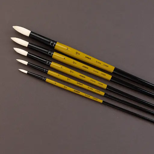 Пензель щетина кругла AMBER 2306R №1 довга ручка Rosa - фото 3