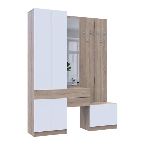 Прихожая Doros Сола Дуб Сонома/Белый ДСП / зеркало 165х40х215 (42005147) - фото 3