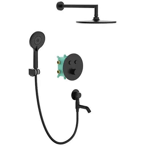 Душова система прихованого монтажу з термостатом Koer KB-67012-05 KR4729, Чорний матовий - фото 1