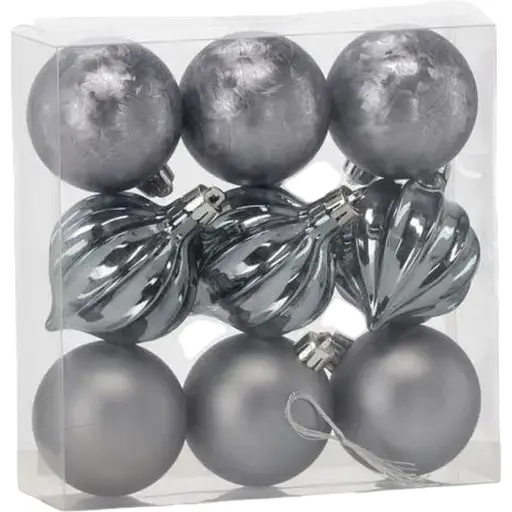 Комплект елочных шариков Chomik пластиковые 6 см серые 9 шт. (GIF7320)