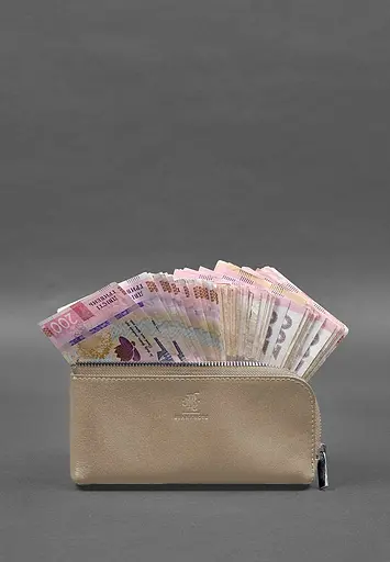 Кожаный портмоне-купюрник на молнии 14.0 светло-бежевый - фото 3