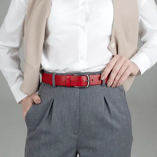 Ремінь жіночий червноий шкіряний JK-3556 (120 см) з вишиванкою - фото 2