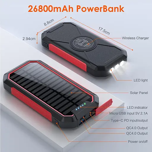 Портативное зарядное устройство PD HETP Solar Wireless Power Bank, 26800 мА·ч 25 Вт - фото 4