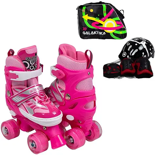 Ролики квади RS-0039 M (34-38) з підсвіткою рожеві - фото 2