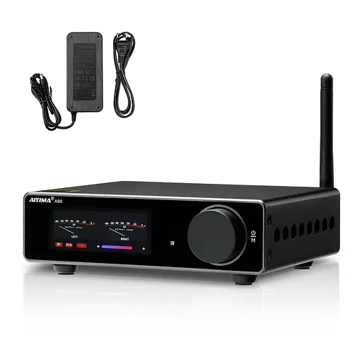 Усилитель звука AIYIMA A80 black + блок питания 48V Bluetooth 5.1, AUX, 300Wx2 (TPA3255) - фото 1