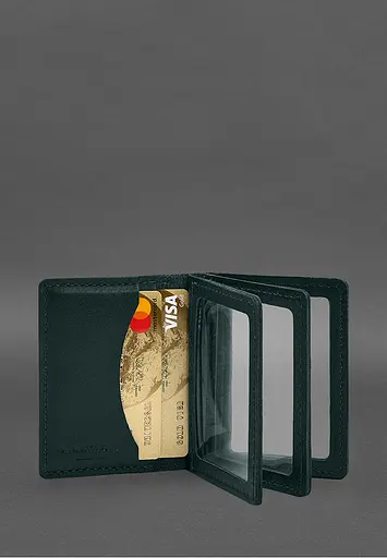 Кожаная обложка для водительского удостоверения, ID и пластиковых карт 2.1 зеленая - фото 4