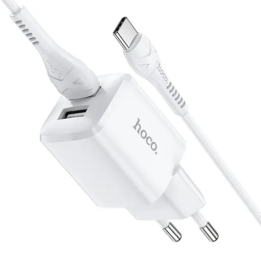 Комплект Адаптер сетевой HOCO Type-C Cable Briar dual port charger set N8 2USB белый - фото 1