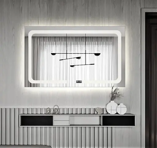 Дзеркало Dusel DE-M3001 65x80 см з годинником, Білий - фото 1