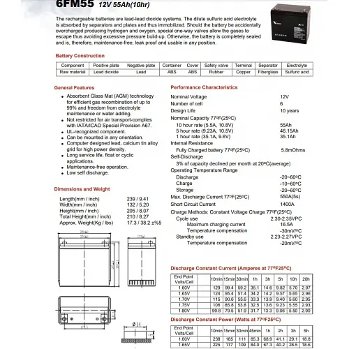 Аккумулятор Vision FM 12V 55Ah (6FM55-Х) - фото 2