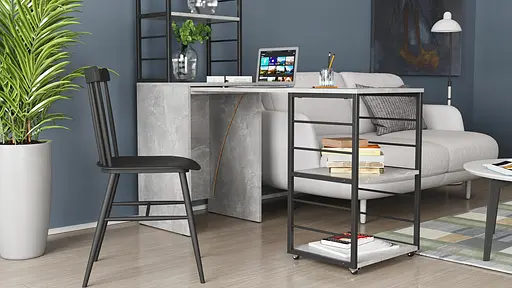 Стол-тумба трансформер Смарт 3/1 с этажеркой Ferrum-decor 1430x1450x500 Черный металл ДСП Бетон 16 мм (FRD-105115) - фото 7