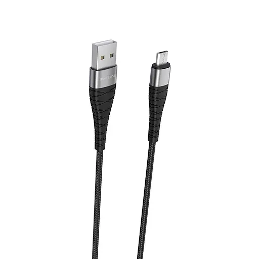 Кабель BOROFONE BX32 USB to Micro 2.4A, 1m, нейлон, алюминиевые+TPE разъемы, Black - фото 4