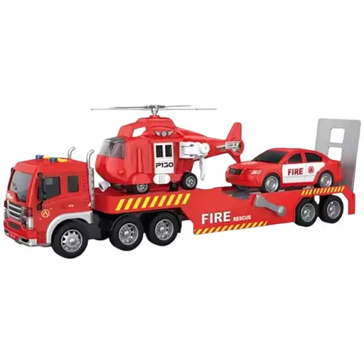 Трейлер пожарный автовоз, WY578B, масштаб 1:16, вертолет, машинка, подсветка, звуковые эффекты