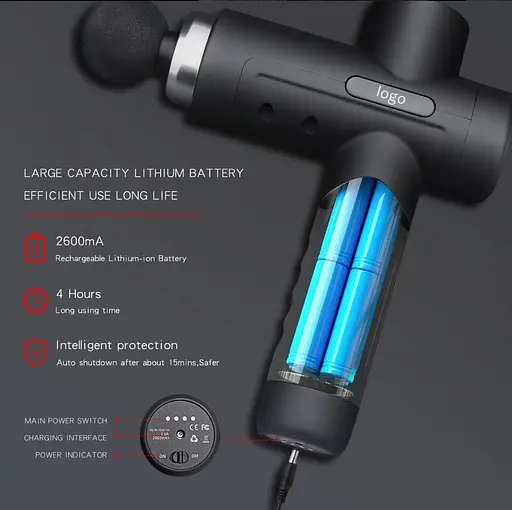 Ударний перкусійний масажер Massage Gun MG03-T (8 насадок + кейс) 2600 мАг 30 режимів - фото 2