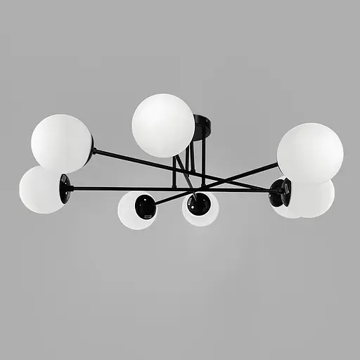 Люстра у чорному корпусі із 8-ма білими плафонами Ø 77 см | Line F | Арт. S7072/8 BK+WT - фото 1