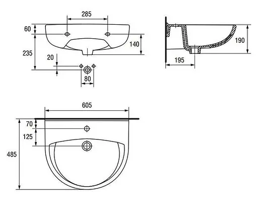 Раковина Cersanit President 60 см з отвором для змішувача Білий K08-010-EX1 30412 - фото 3