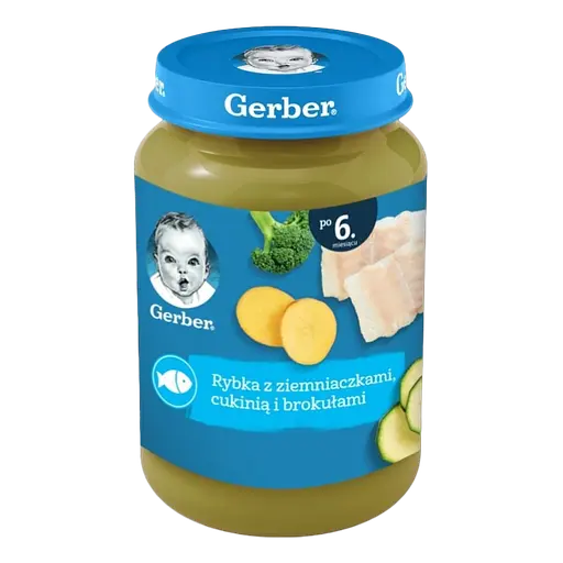 Набір пюре Gerber : овоче - м'ясне від 7 міс зі шматочками Овочі з куркою 190 г + овоче-м'ясне  від 7місюВесняний суп зі шматочками овочів, індичкою та кропом  190 г +  рибно-овочеве від 6 міс  Риба з картоплею, цукіні та броколі  190 г - фото 4
