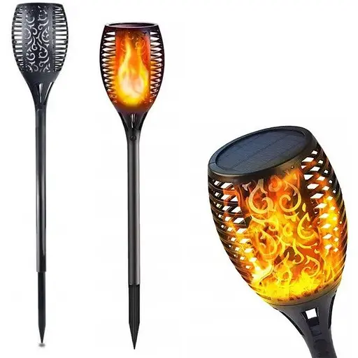 Садовий світильник Solar flame led light sensor activated 51,5см 600 мАг Водонепроникний ліхтар факел Чорний - фото 1