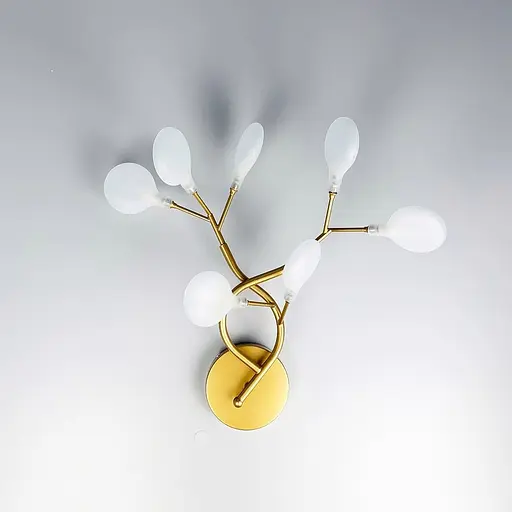 Флористичний настінний світильник у золотому корпусі на 7 плафонів Line F Арт. W686/7 GD - фото 7