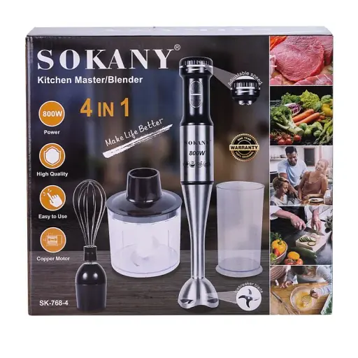 Блендер погружний Sokany заглибний ручний 4в1 полегшений з нержавіючої сталі 800 Вт 2 режими швидкості, чаша 2 л SK-768-4 SS - фото 1