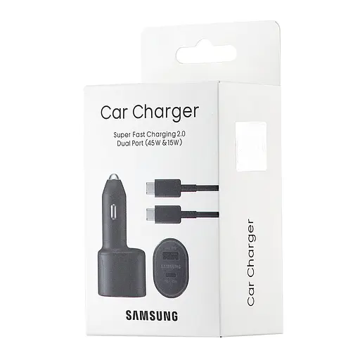 Автомобільний зарядний пристрій Samsung Dual Port Car Charger USB + Type-C Port 45W High c0py Білий - фото 2