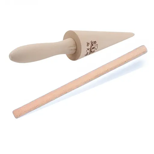 Дерев'яна форма-конус та паличка для згортання вафель та трубочок надання форми вафельним ріжкам 87911 - фото 1