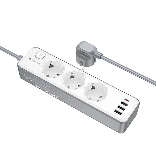 Подовжувач Borofone BAC9 Power PD20W (3USB-A/1C/3xSocket) (2m) White - фото 2