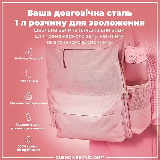 Пляшка для води ION8 1000 мл (ЕКО пляшка) BPA Free Rose Quartz (I8RF1000ROS) - фото 5