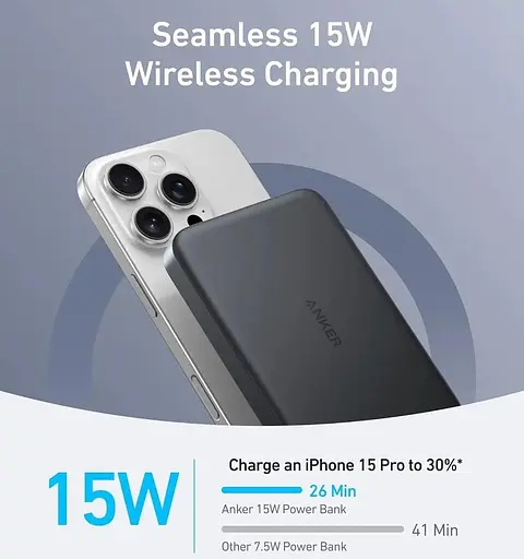 Павербанк Anker MagGo A1664 Ultra Slim магнитный с беспроводной зарядкой черный 10000 mAh - фото 2