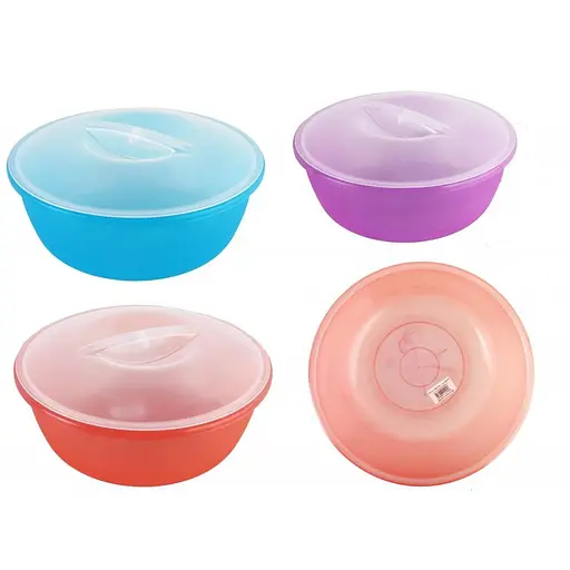 Миска салатная с делением с крышкой прозрачная в ассортименте 4 л