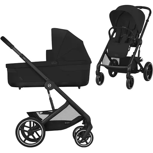 Прогулянкова коляска Cybex Gold Balios S Lux BLK Moon Black з бампером + Люлька Cybex S Moon Black чорна 