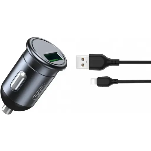 Автомобільний зарядний пристрій XO CC46 QC3.0 18W car charger with Type-c cable Сірий - фото 1