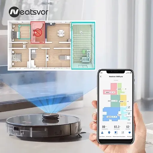 Робот пилосос Neatsvor X600 Pro з Wi-Fi та лазерною побудовою карти приміщень (Чорний) - фото 2