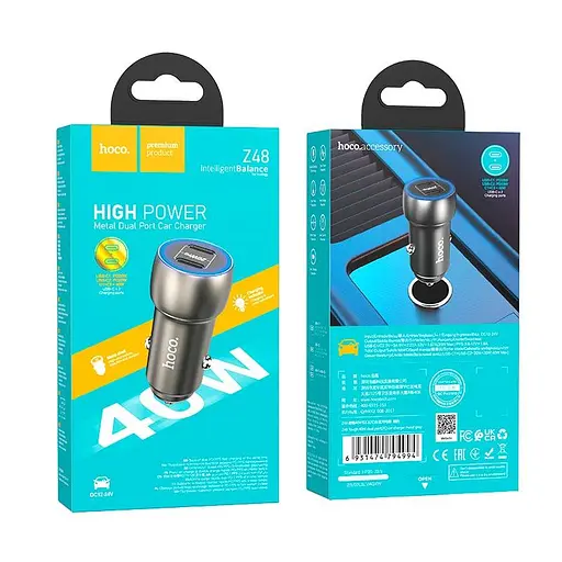 Адаптер автомобильный Tough dual port car charger Z48 2Type-C 40W синий - фото 9