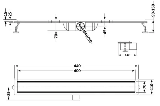Линейный трап Q-tap ​​Taurus Tile400 с сухим затвором под плитку 400 мм Qttautile400 - фото 5