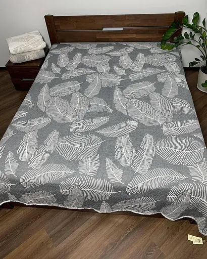 Покривало муслінове двостороннє 210x250 см плед на двоспальне ліжко інтер'єрне легке з великим ботанічним принтом Сірий - фото 6