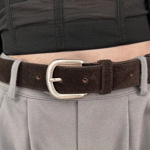 Ремень женский замшевый PS-3499 коричневый с серебристой пряжкой (115 см) - фото 5