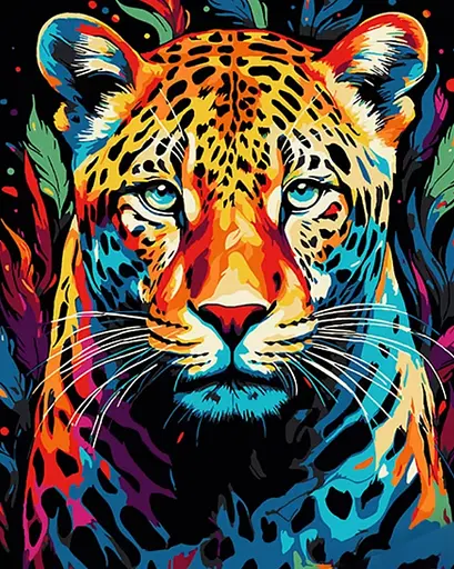 Набор для росписи по номерам Радужный леопард, Strateg, на черном фоне, 40x50 см, AH1061