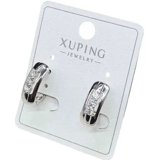 Сережки гіпоалергенні Xuping Прямокутні з камінням з медичної сталі під срібло - фото 1