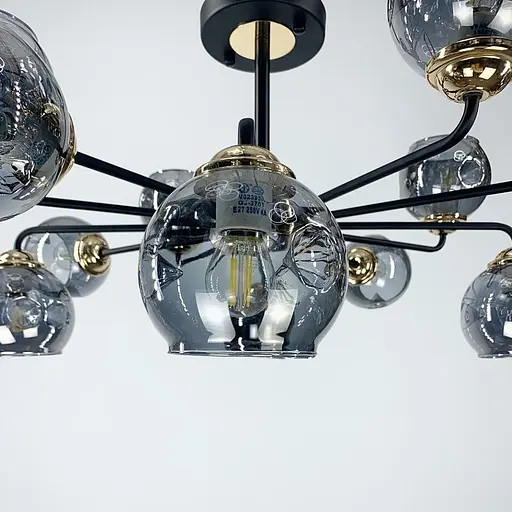 Стельова люстра на 12 ламп з плафонами графіт Line.F 81846/12 - фото 5